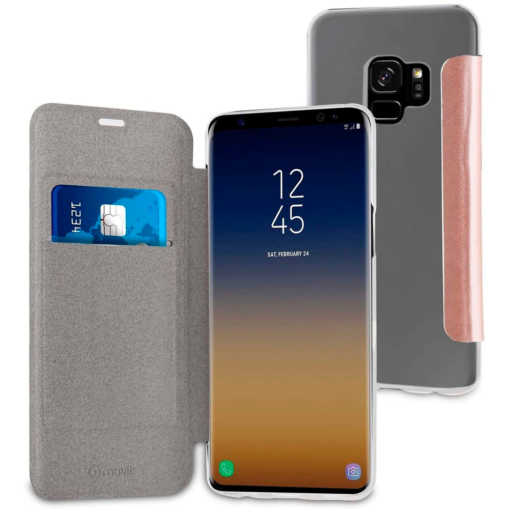Funda Muvit Folio con Parte Trasera Transparente para Samsung Galaxy S9 Rosa Oro