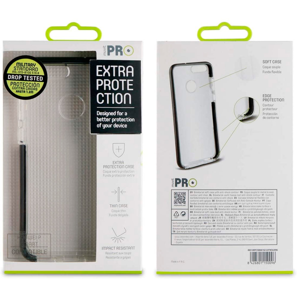 Funda Muvit Cristal Soft Bump para Huawei P Smart transparente borde negro.