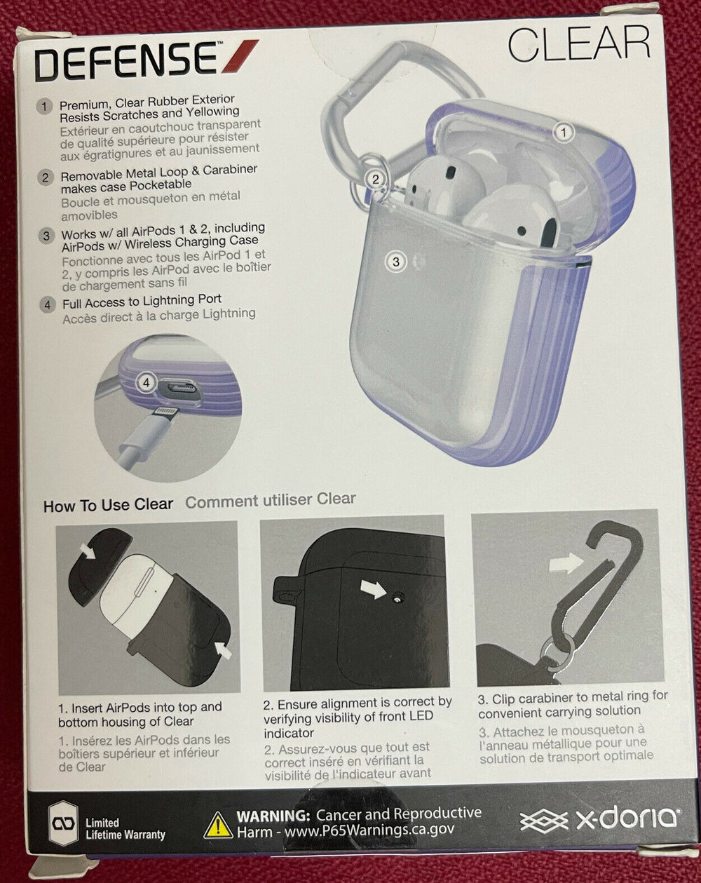 Estuche X-Doria Serie Defense Clear para Apple Air Pods 1 y 2 color violeta