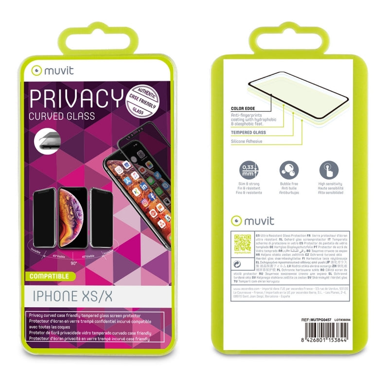 Protector de pantalla Muvit para Apple iPhone Xs/X vidrio templado curvo.
