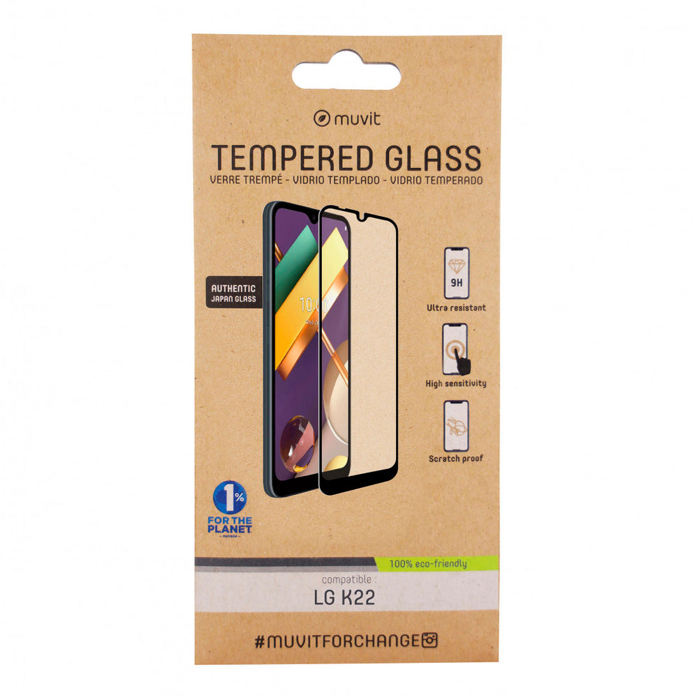 Protector pantalla Muvit for Change LG K22 vidrio templado plano marco negro.
