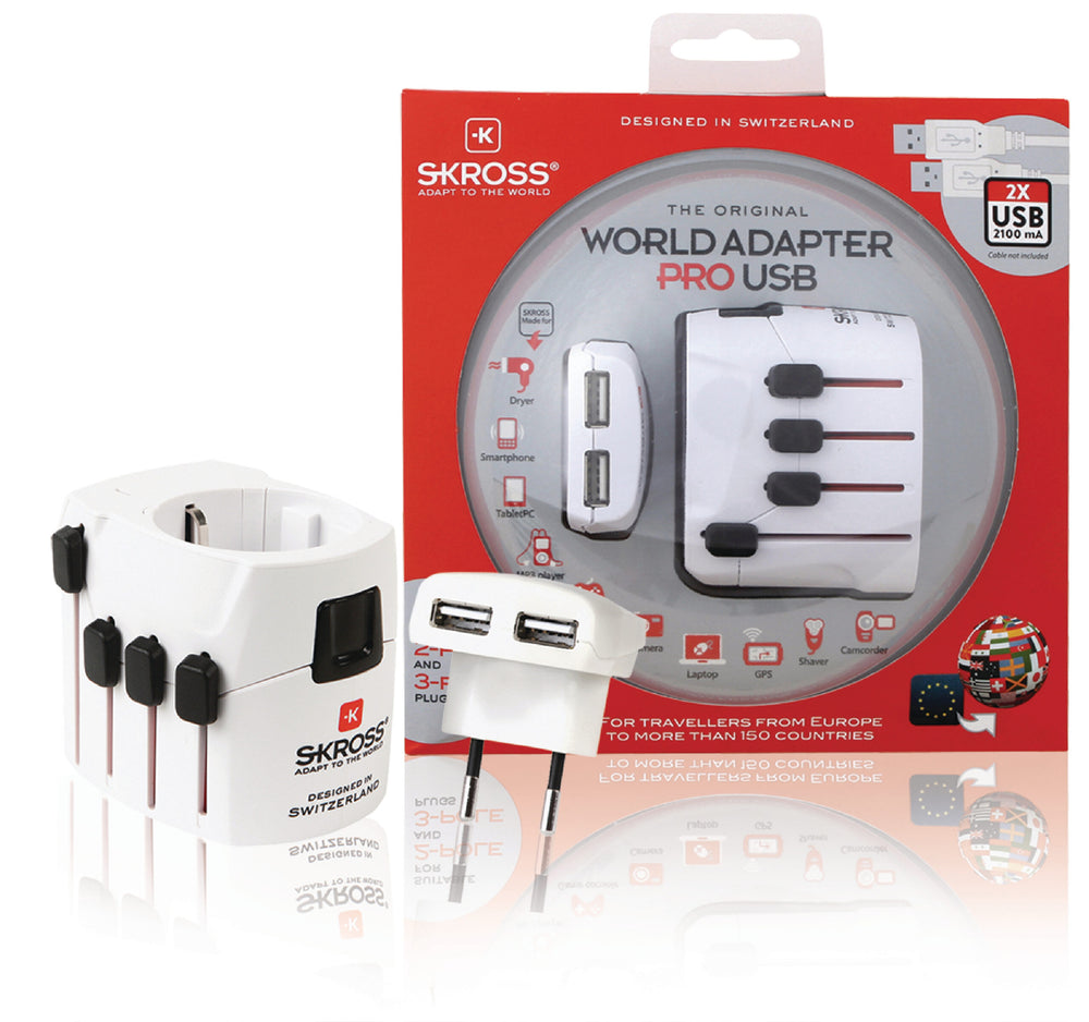 Adaptador viaje universal Skross Pro USB blanco.