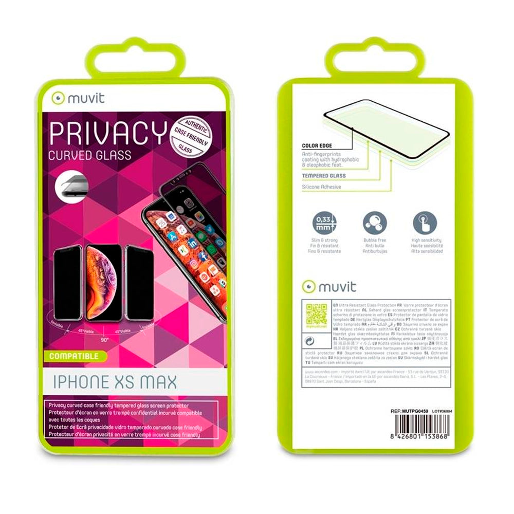 Protector de pantalla Muvit para Apple iPhone XS Max vidrio templado curvo negro