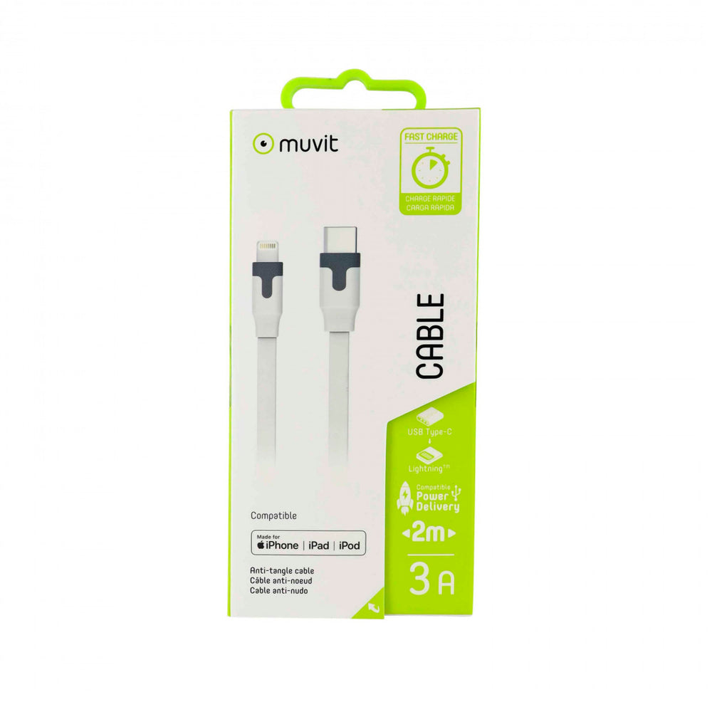 Cable Muvit conector 8 pins a Tipo C 2.0 3A 2m blanco