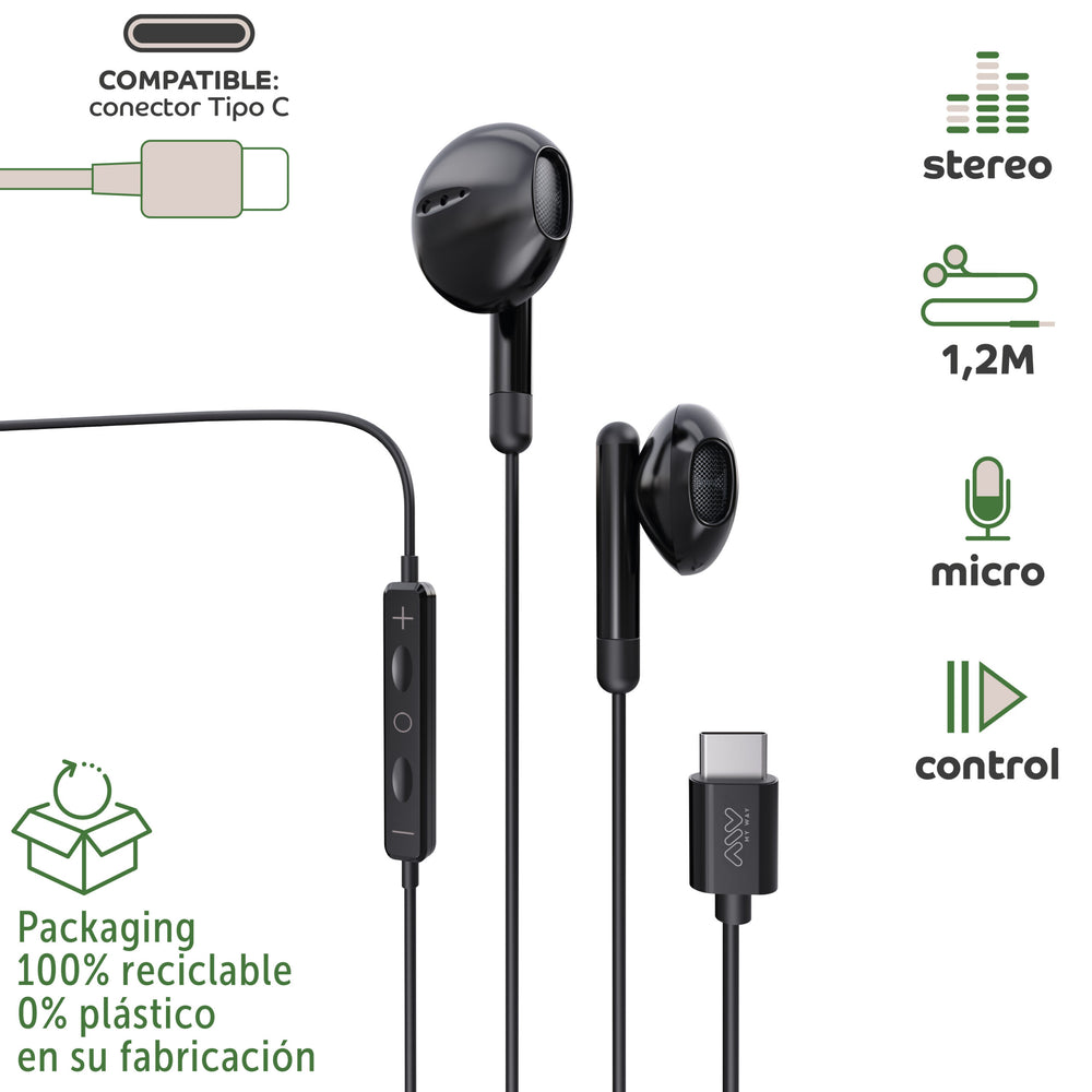 Auriculares Myway MWHPH0033 estéreo tipo C con micrófono negro