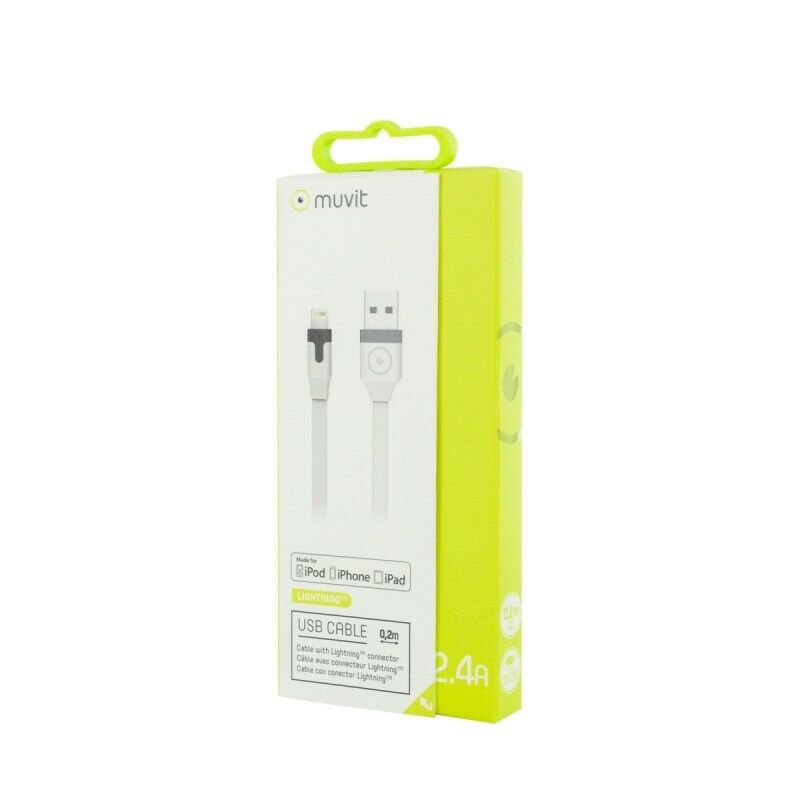 Cable Muvit USB-Apple MFI 2.4A 0.2m blanco.