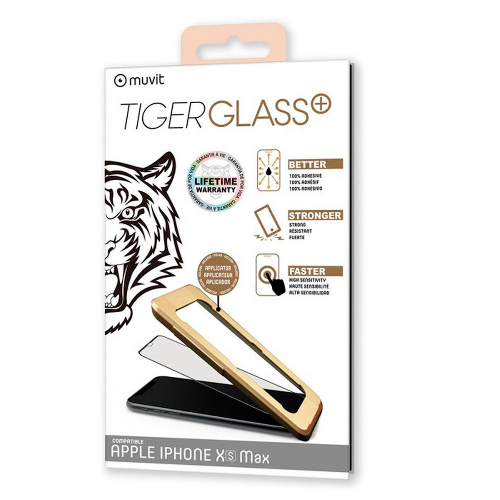Tiger Glass+ Muvit para Apple iPhone XS Max vidrio templado curvo con aplicador