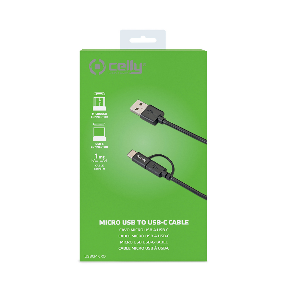 Cable Celly USBCMICRO Micro Usb Cable con USB-C 1 metro 15W negro