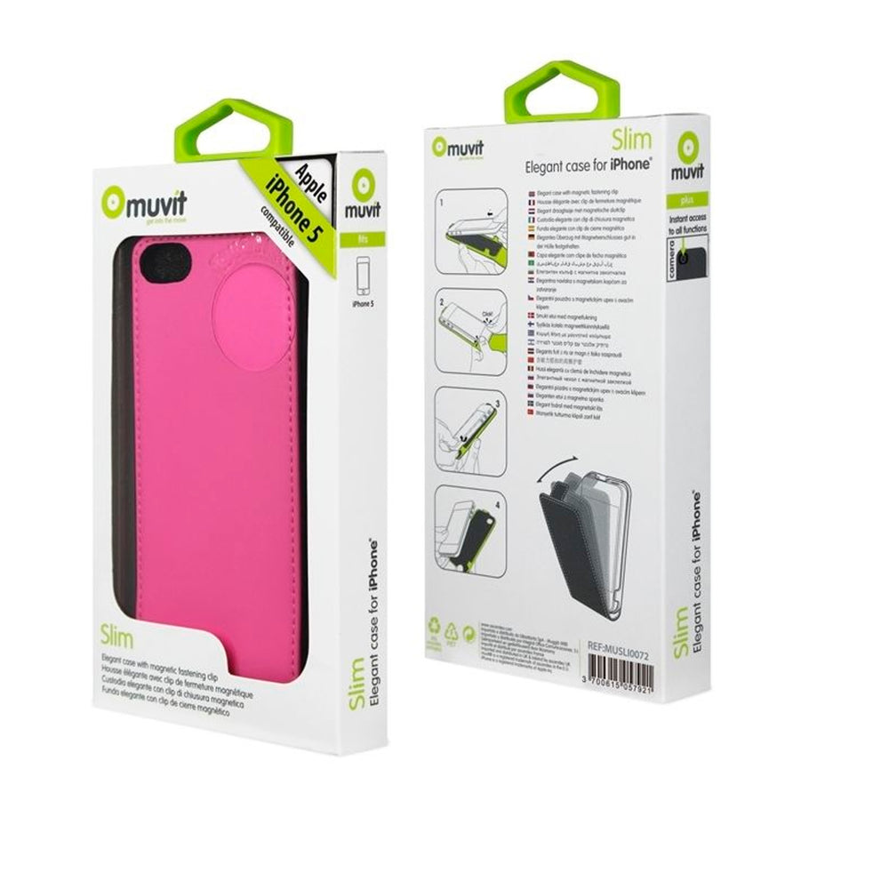 Pack Muvit Apple iPhone SE/5S/5 funda Slim rosa + protector pantalla flexible.