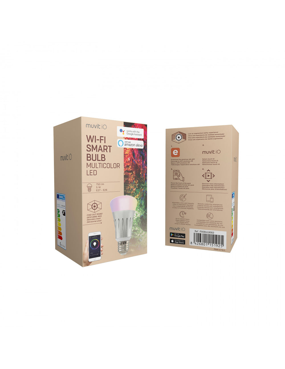 Bombilla inteligente muvit iO WIFI con Luz LED Multicolor de 750 Lm, 5W Usada.
