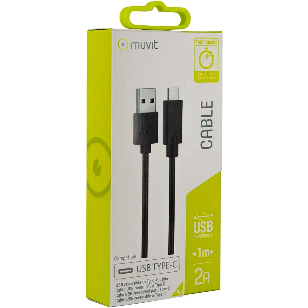 Cable Muvit MUUSC0140 USB Reversible Tipo C para Carga y Datos 1 m 2A negro