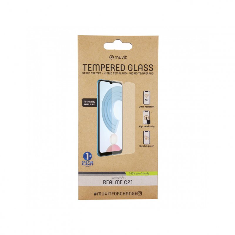 Muvit for change protector pantalla para Realme C21 vidrio templado plano