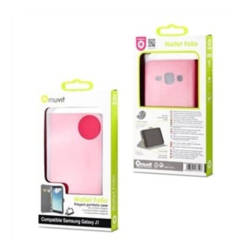 Funda Muvit Wallet Folio con función soporte rosa para Samsung Galaxy J1