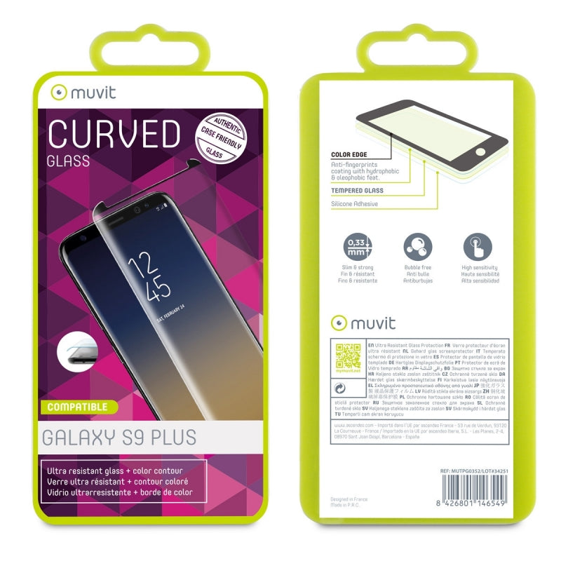 Protector pantalla Muvit para Samsung Galaxy S9 Plus vidrio templado curvo