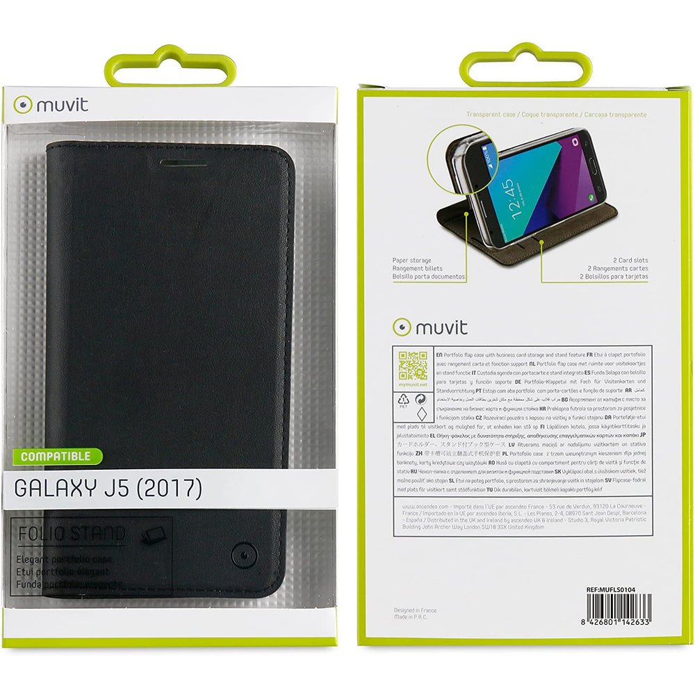 Funda Muvit Folio para Samsung Galaxy J5 2017 función soporte + tarjetero negra