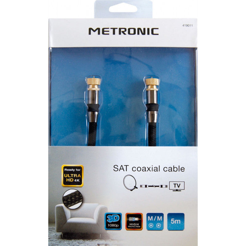 Cable coaxial Metronic 419011 toma F macho / macho 5 metros negro