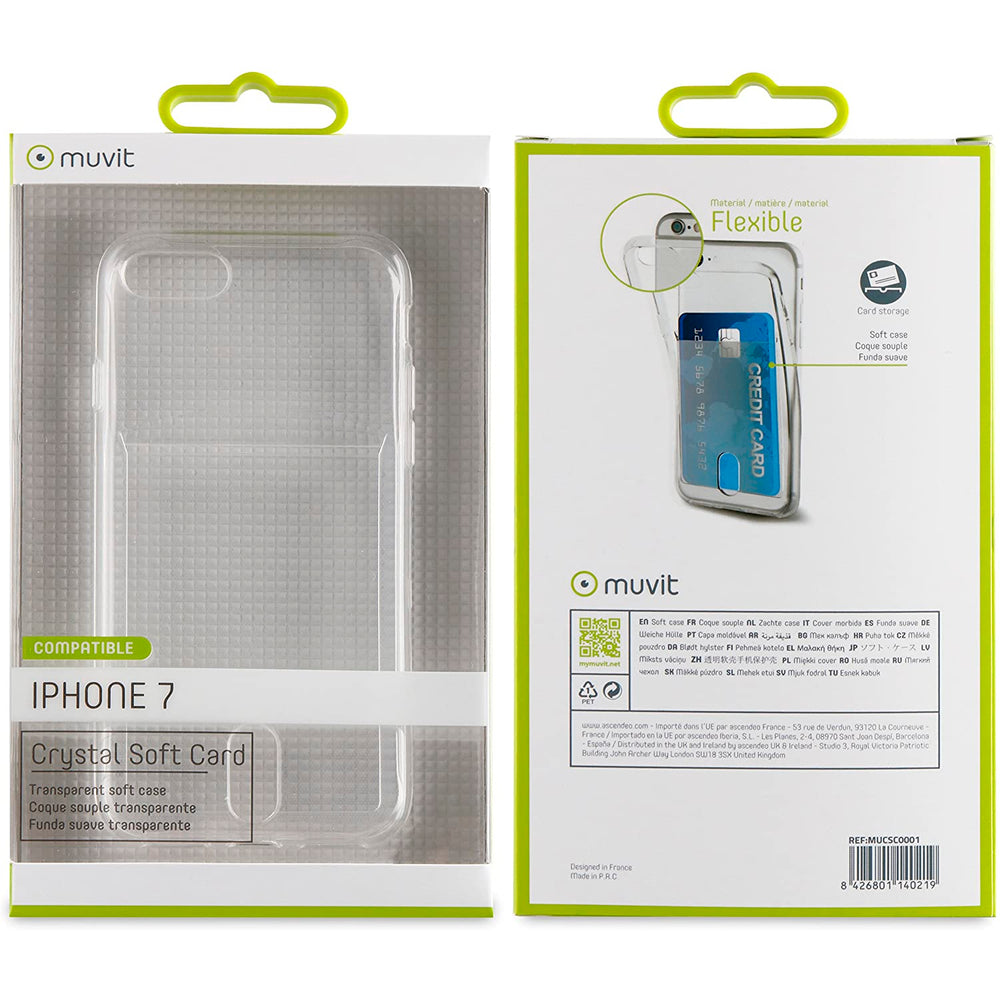 Funda Muvit Cristal Soft Card para Apple iPhone 7 transparente.