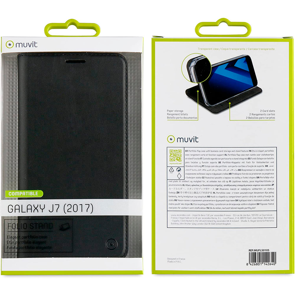 Funda Muvit Folio para Samsung Galaxy J7 2017 función soporte + tarjetero negra