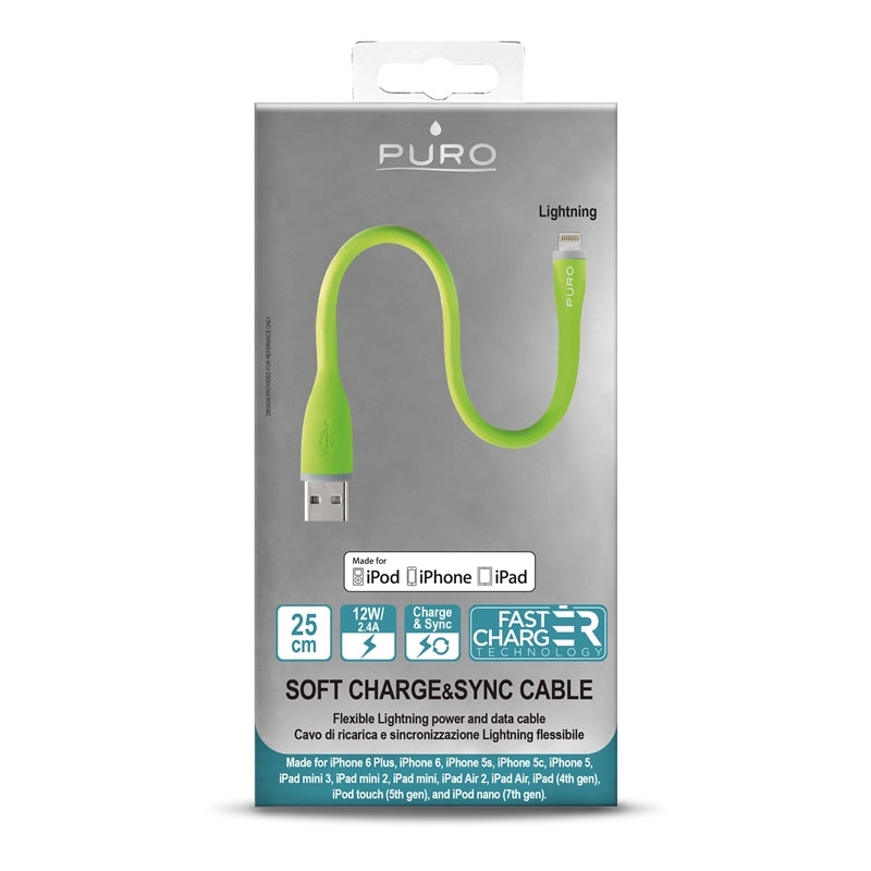 Cable PURO USB-Apple MFI 2.4A 0.2m verde.