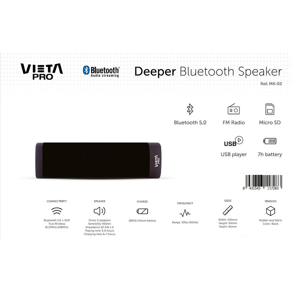 Altavoz inalámbrico Vieta Pro Deeper MK-02 Bluetooth Radio FM USB Player Micro