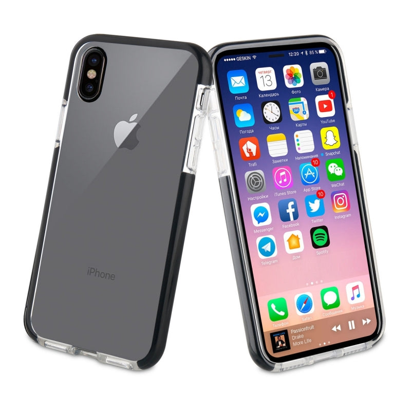 Funda Muvit Tiger Soft Apple iPhone Xs/X shockproof 2m transparente+borde negro