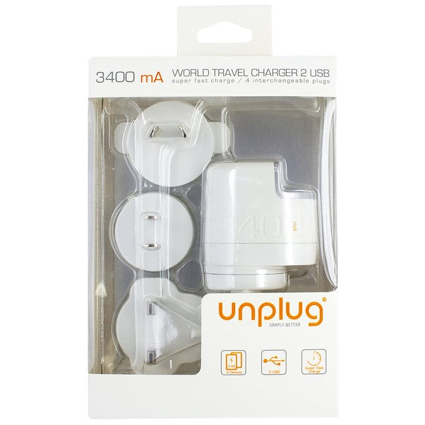 Transformador Universal Unplug USB Dual 3.4A (2 USB= 1A + 2,4A ) y 4 adaptadores