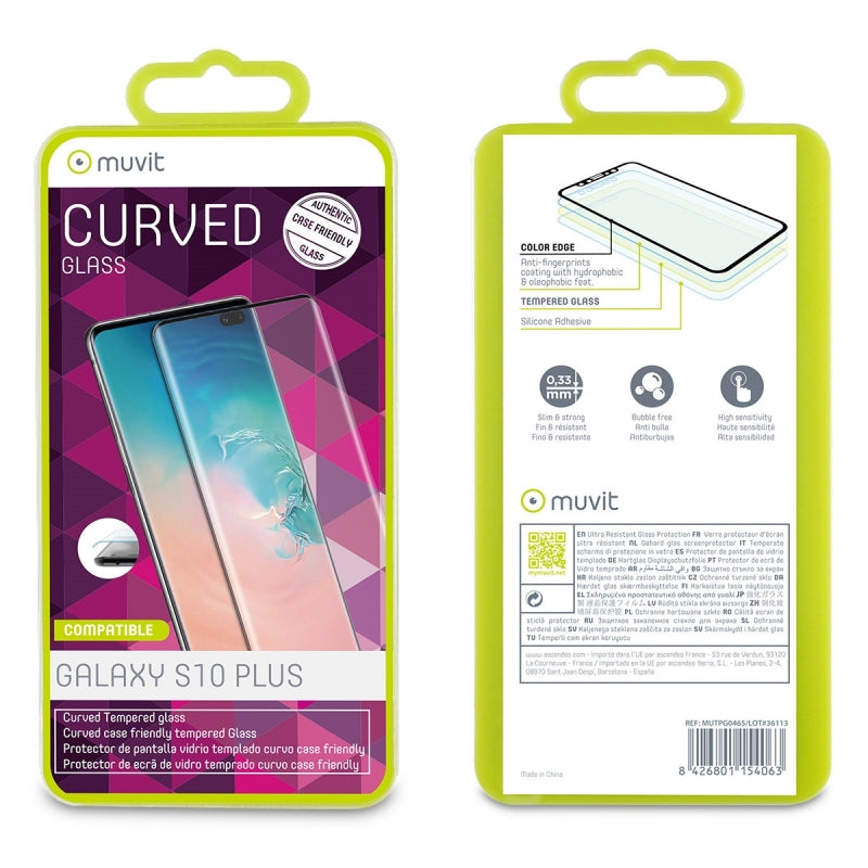 Protector de pantalla Muvit para Samsung Galaxy S10 Plus vidrio templado curvo