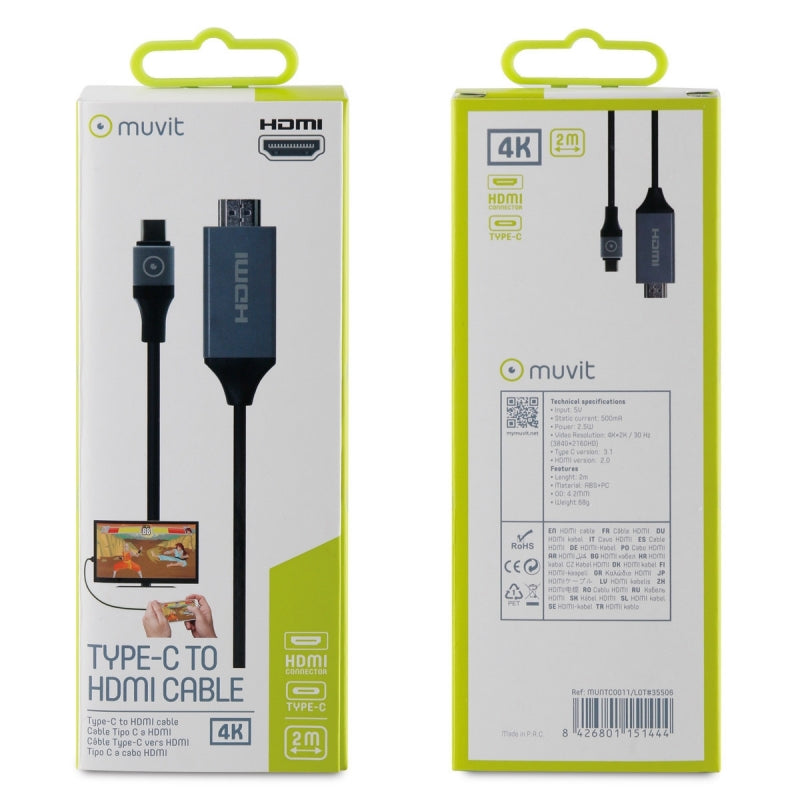 Cable Muvit Tipo C 3.0 a HDMI 2m gris y negro (NUEVO)