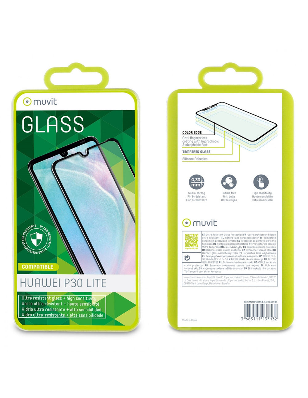 Protector pantalla Muvit para Huawei P30 lite vidrio templado plano marco negro