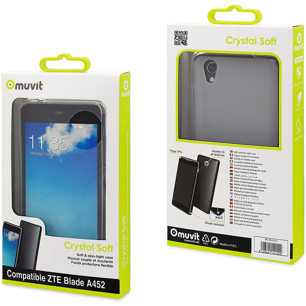 Funda Muvit Cristal Soft para ZTE Blade A452 Transparente Mate.