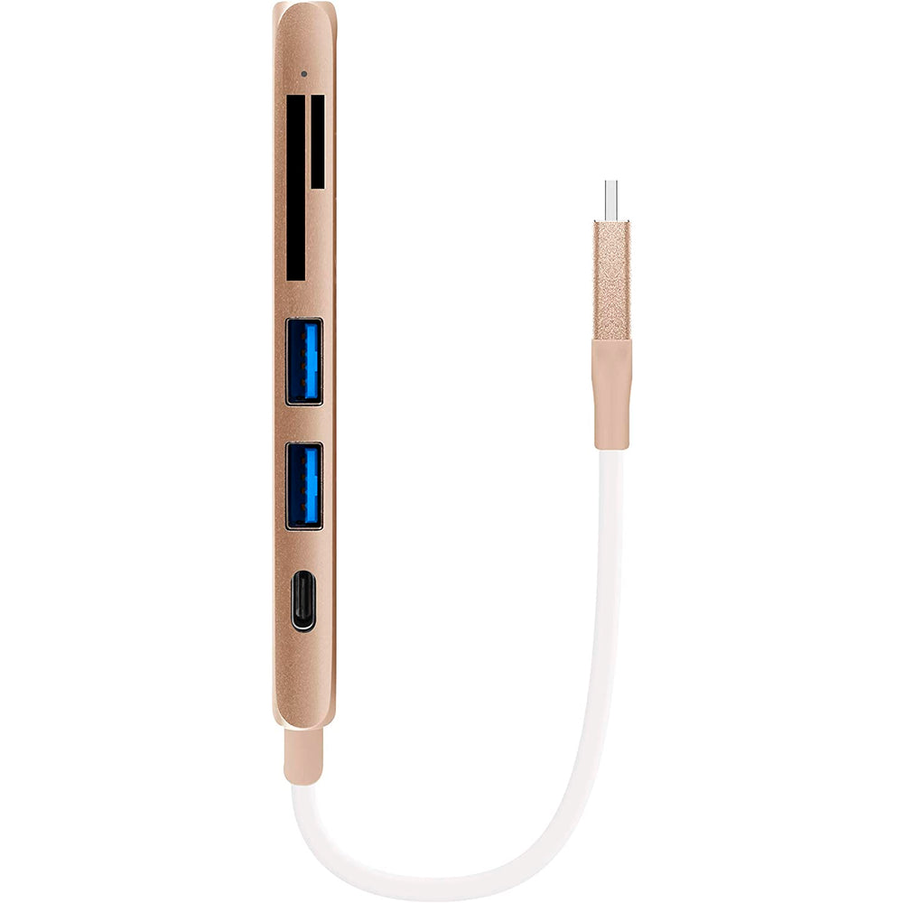Hub Puro Tipo C con 2 Puertos USB 3.0/Micro SD/SD/HDMI y USB-C Dorado
