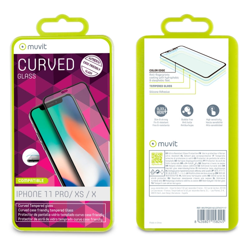 Protector pantalla Muvit para Apple iPhone 11 Pro/Xs/X vidrio templado curvo