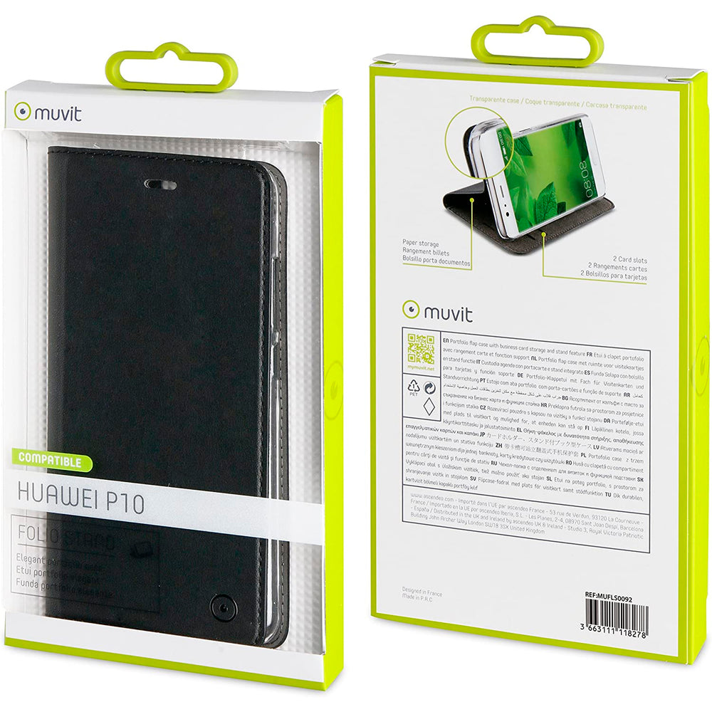 Funda Muvit Folio con Función Soporte y Tarjetero para Huawei P10 negro