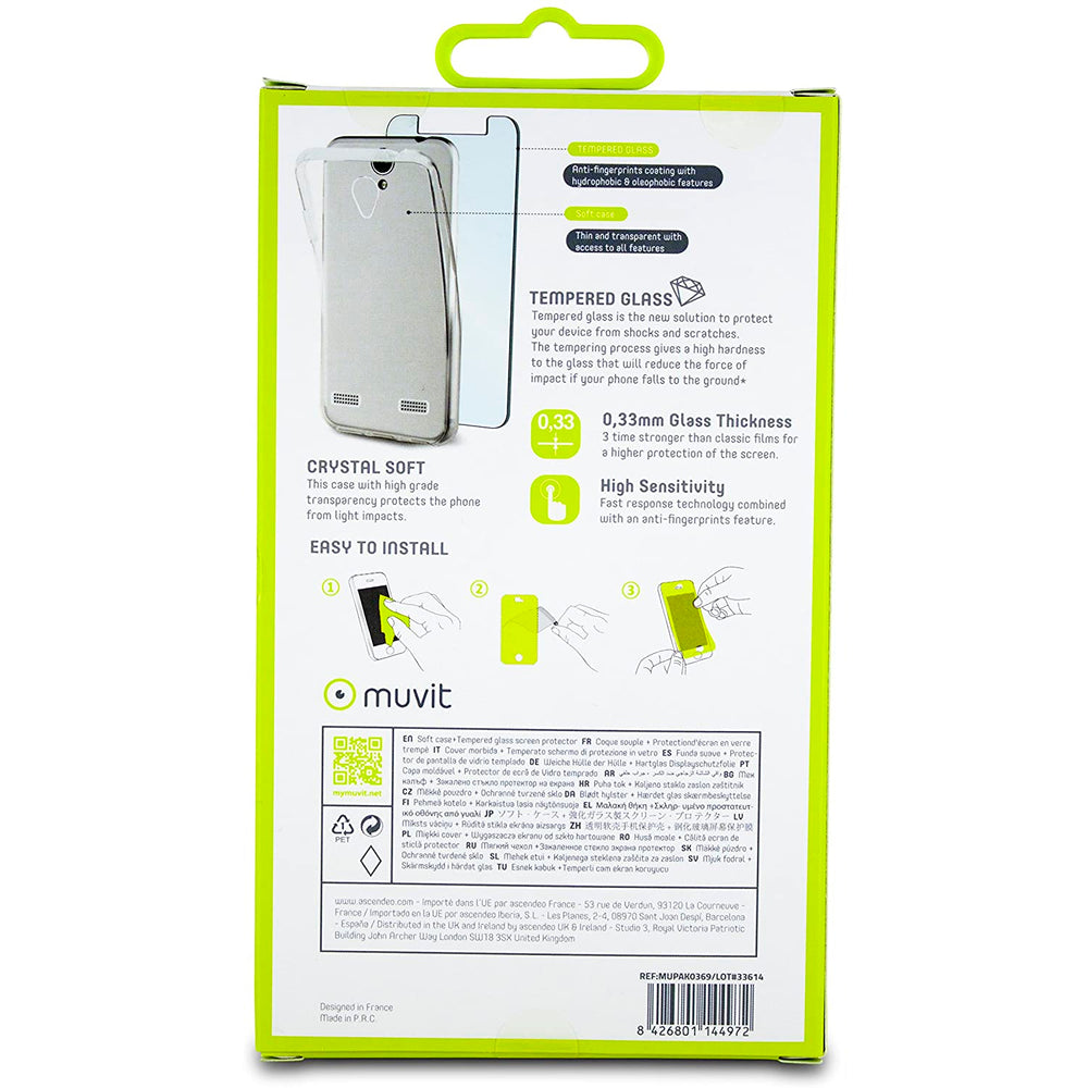Pack Muvit ZTE A520 Cristal Soft transparente + protector de pantalla.