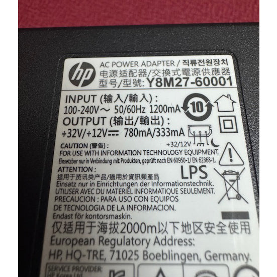 Adaptador de corriente original impresora HP Y8M27-60001 32V/12V 780mA Usado