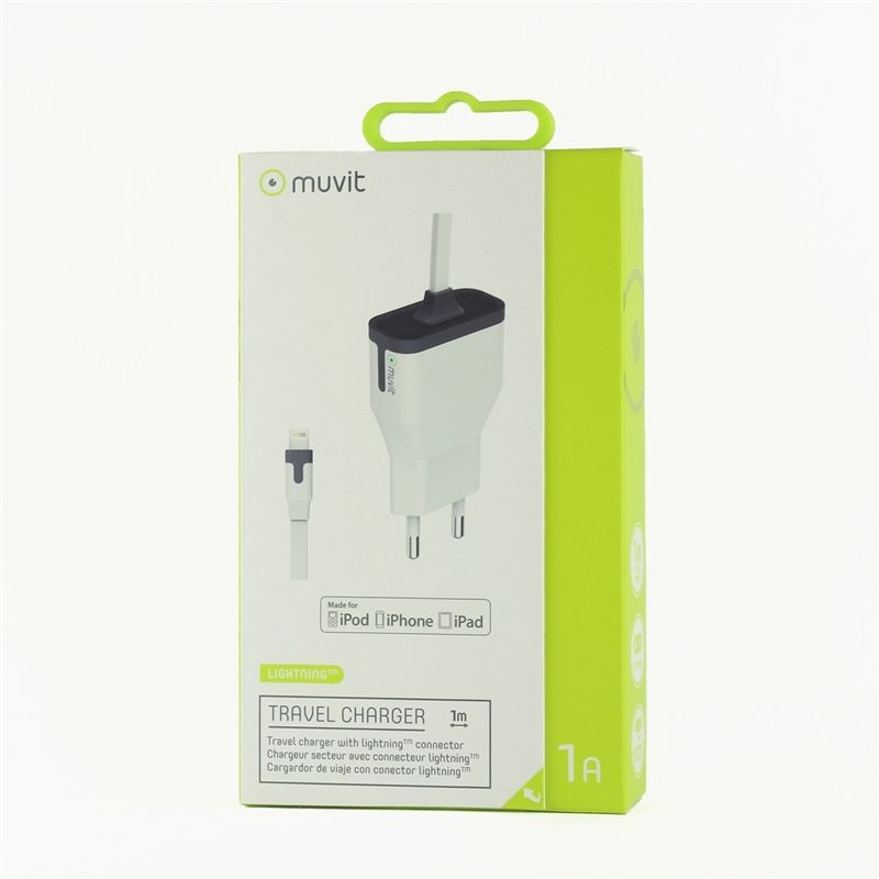 Transformador Muvit io para Apple MFI 1A cable 1m blanco (NUEVO).