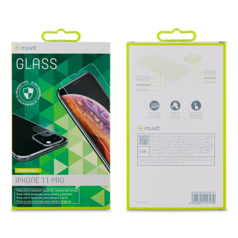 Protector de pantalla Muvit+protector camara Apple iPhone 11 Pro vidrio templado