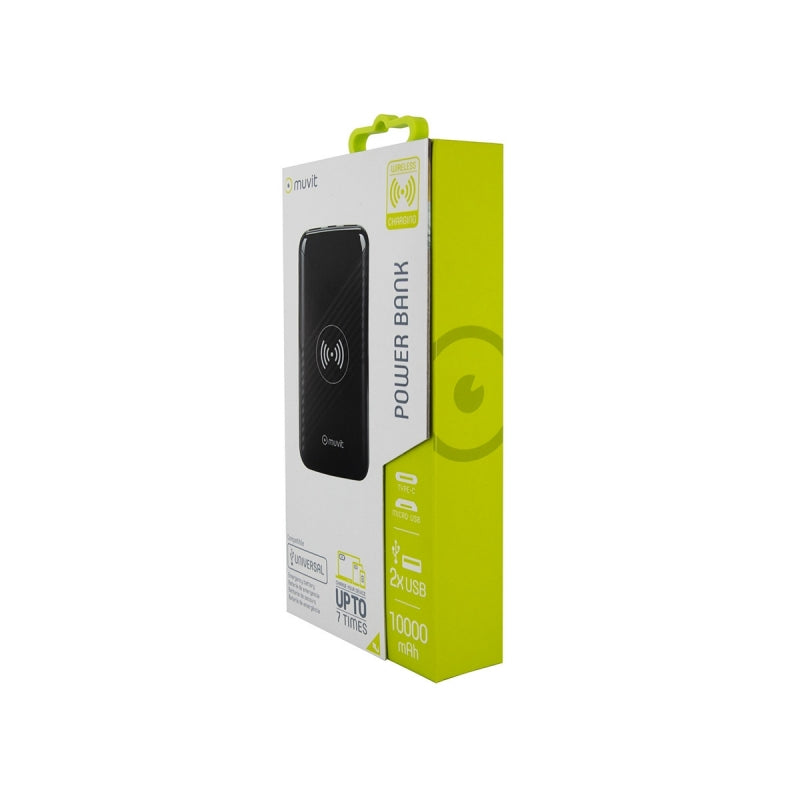 Power Bank Muvit 10000mAh 2USB 2,1A Output+2 input+Wireless Qi 5W negra Usada