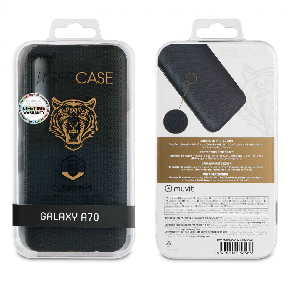 Funda Muvit Tiger Triangle para Samsung Galaxy A70 shockproof 1,2m negra.