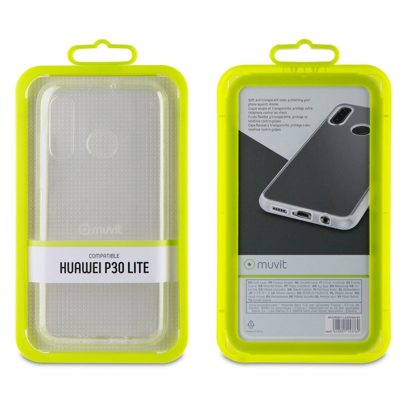 Funda Muvit Cristal Soft para Huawei P30 Lite transparente.