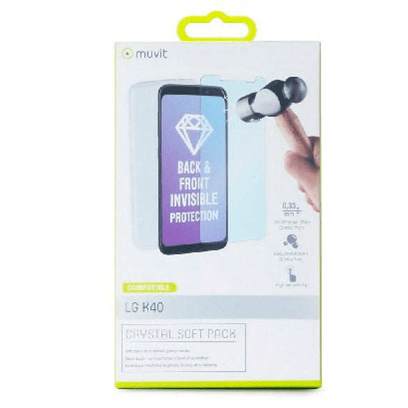 Pack Muvit LG K40 funda Cristal Soft transparente+protector de pantalla.