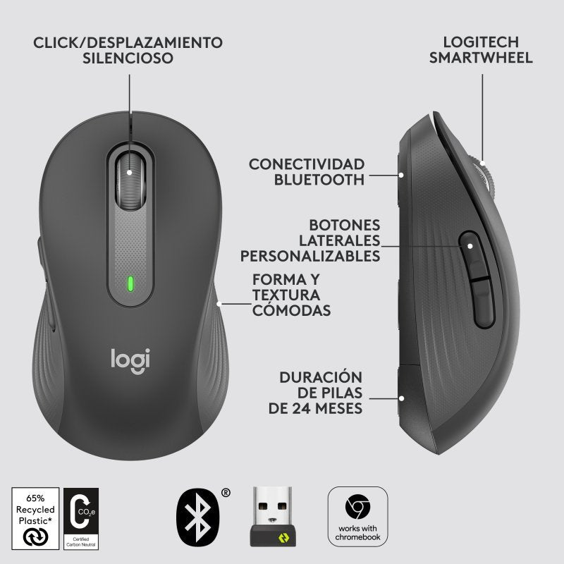 Ratón Logitech Signature M650 L Óptico Inalámbrico 2000DPI Gris Usado *Sin emb.*