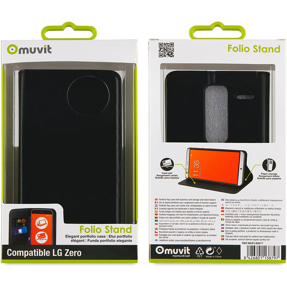 Funda Muvit Folio con Función Soporte y Tarjetero para LG Zero negro.