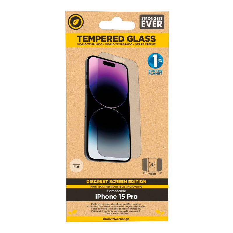 Protector Pantalla Muvit Cristal Templado Plano Recycletek para iPhone 15 Pro