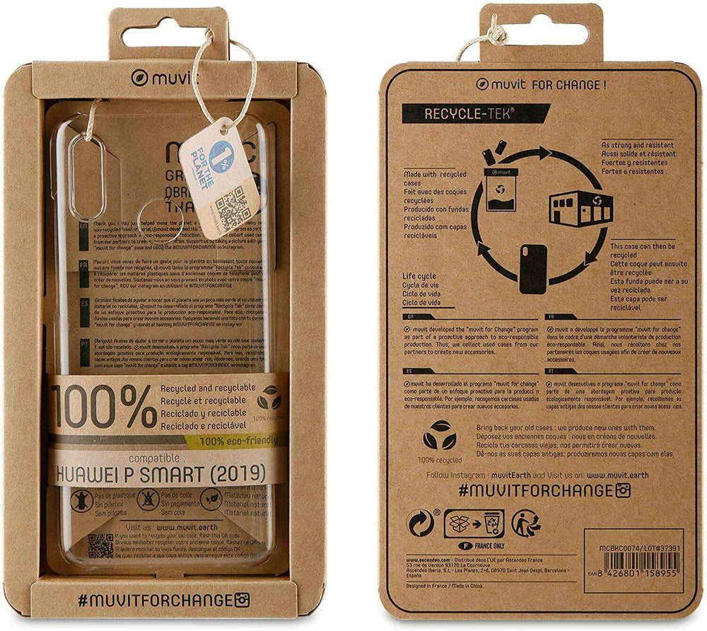 Funda Muvit for change para Huawei P Smart 2019 recycletek transparente.