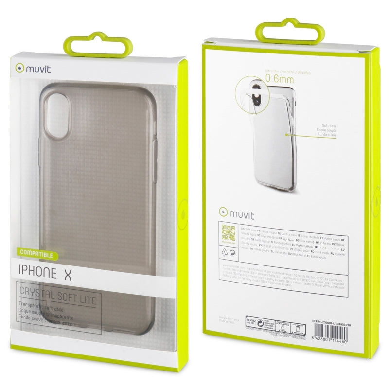 Carcasa Muvit Cristal Soft para Apple iPhone Xs/X ultra fina gris.