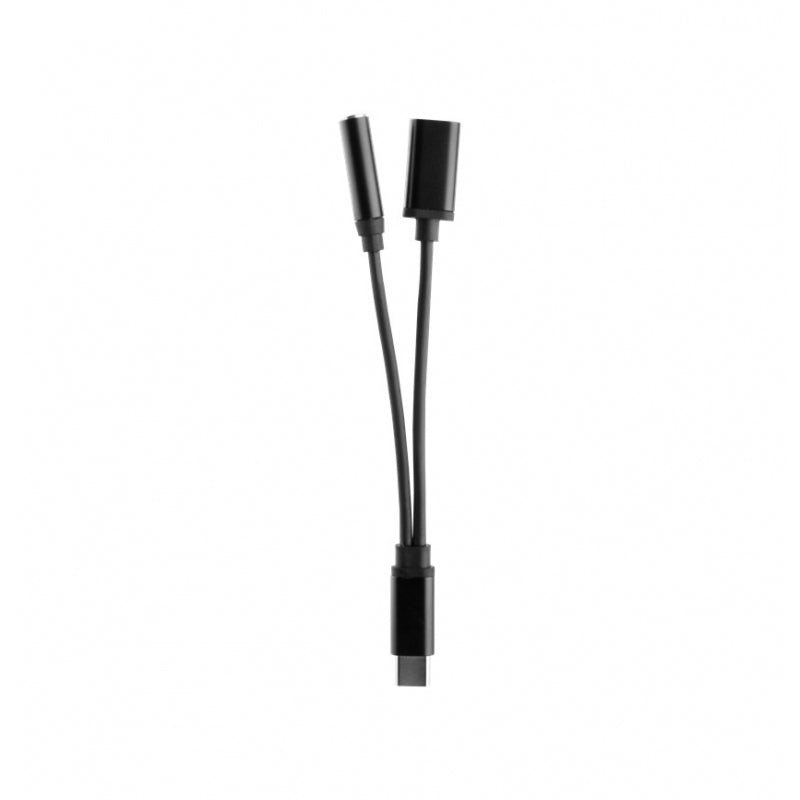 Adaptador Muvit Connect Splitter Tipo C 2.0 a Jack 3.5 + Tipo C de carga negro