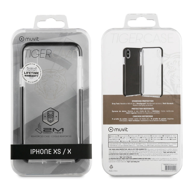 Funda Muvit Tiger Soft Apple iPhone Xs/X shockproof 2m transparente+borde negro