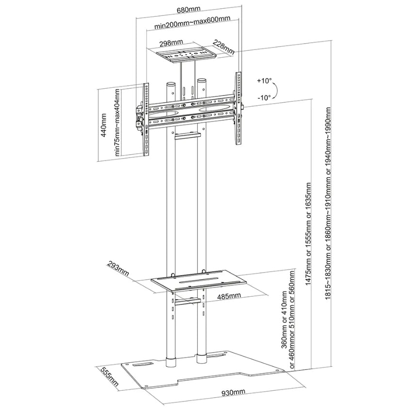 Soporte de pie NEWSTAR Plasma-m1700e para LCD/LED/PLASMA de hasta 55 regulable