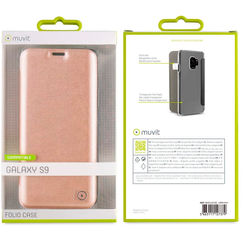 Funda Muvit Folio con Parte Trasera Transparente para Samsung Galaxy S9 Rosa Oro